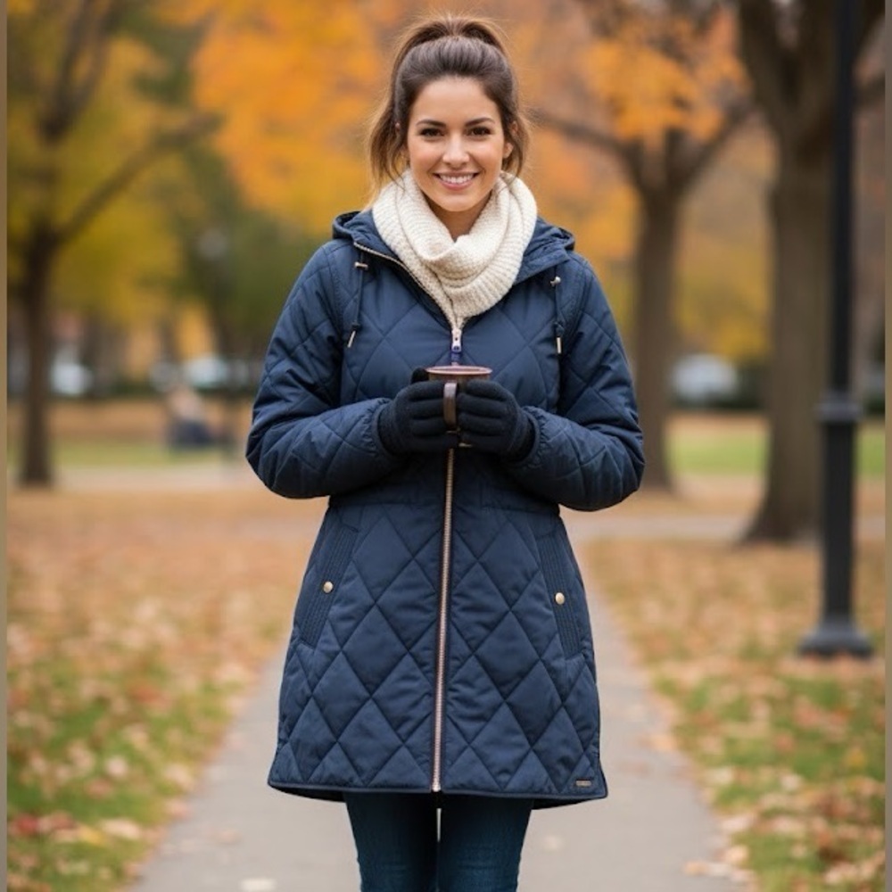 L.L. Bean, Women's Bean's Cozy Quilted Coat, Blue, Small Petite